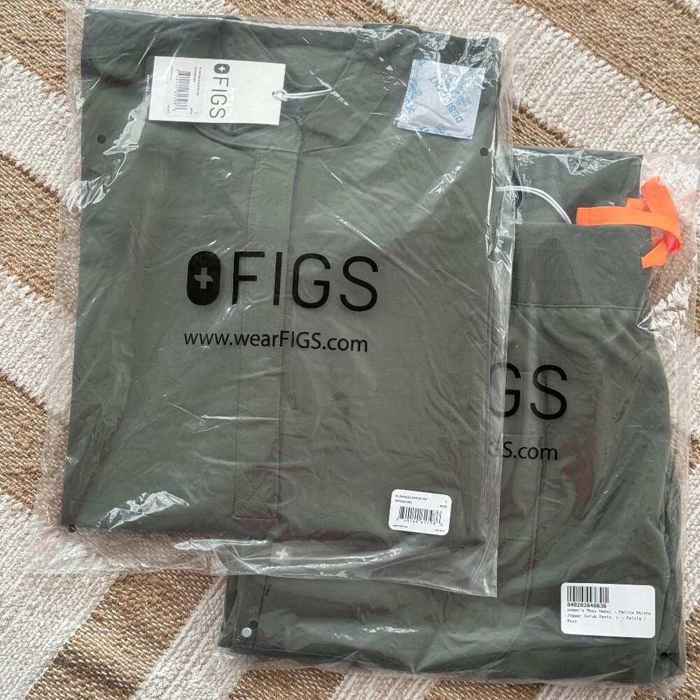 UNOPENED Figs Rafaela (large) + Nepal jogger (large PETITE) scrub set in moss